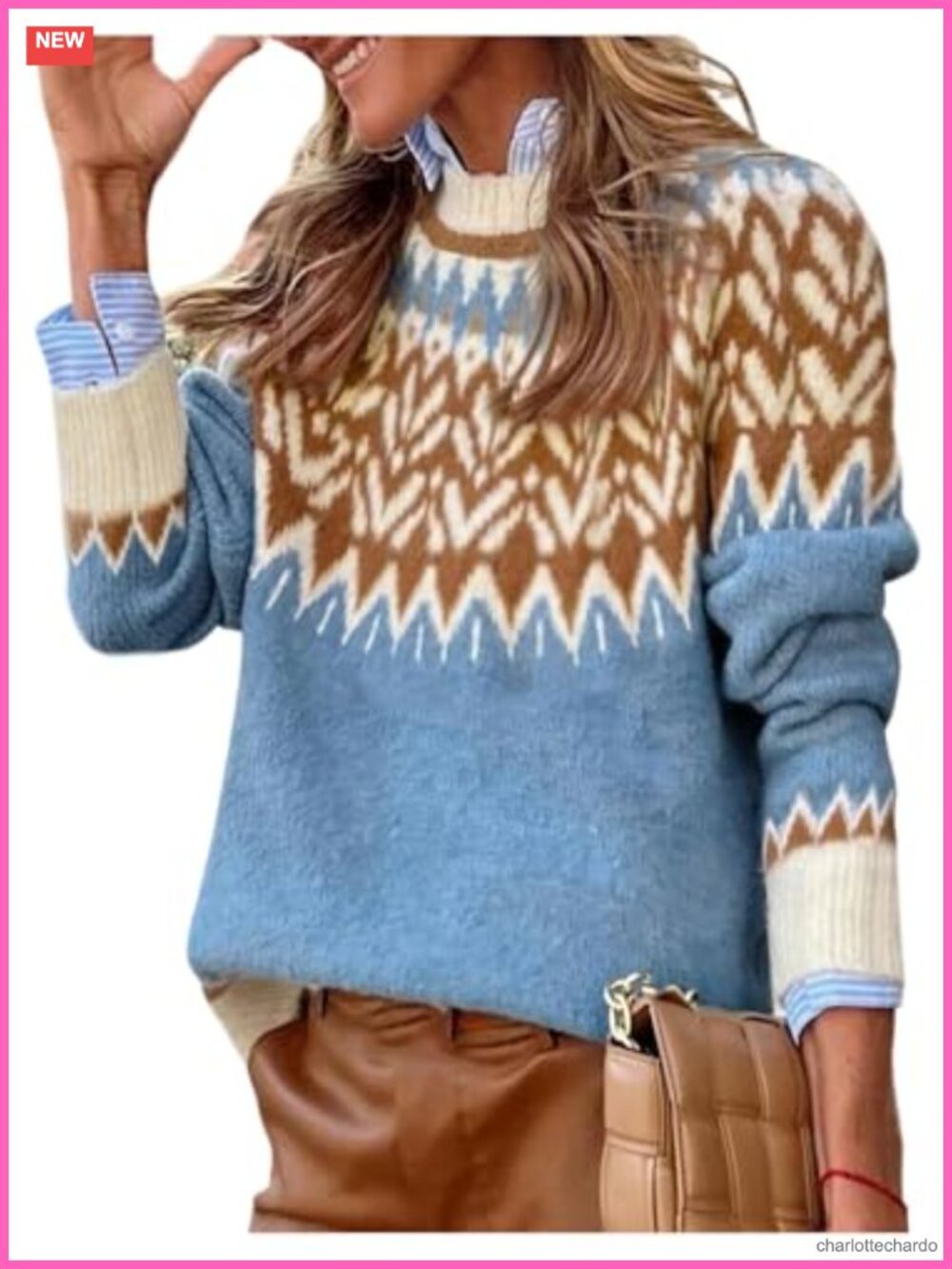 Women's Crochet Geometric Sweater Long Sleeve Crewneck Knit Pullover